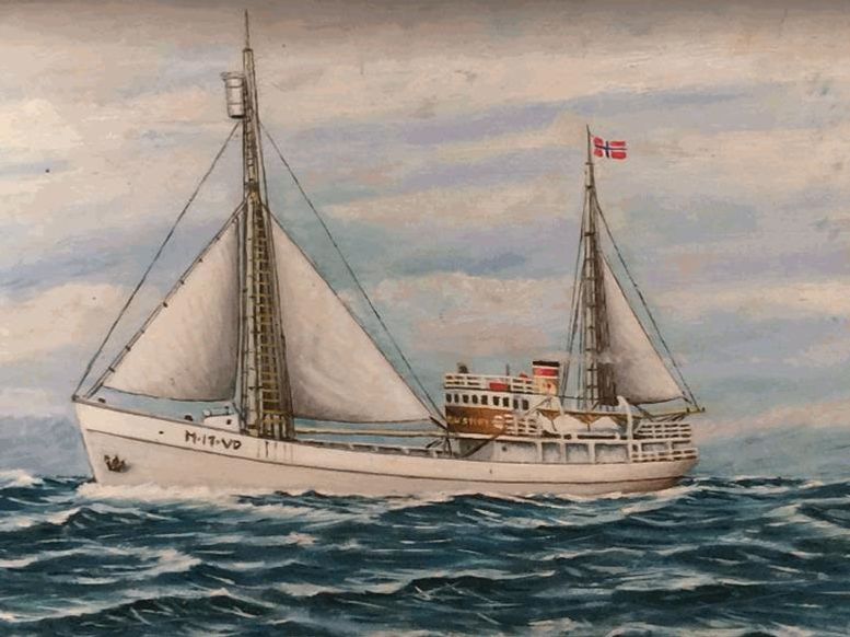 DS Buskø. Maleriet henger på Ishavsmuseet på Brandal.
