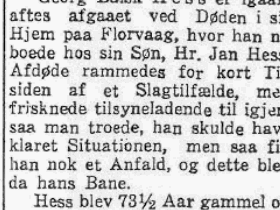 Georg Balchen Hess døde på Florvåg i 1922.