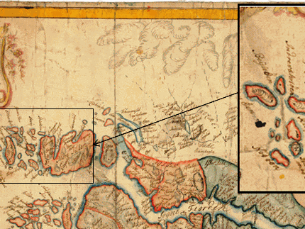 Carta Sogn, Håndtegnet kart fra 1771 med Buschøen innfelt.