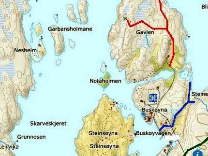 Turstier på Buskøy- Oversiktskart