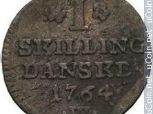 Dansk mynt fra 1764.